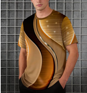 <b>Men</b> s Gold Geometric Pattern Short Sleeve O Neck T Shirt Regular Fit Casual Breathable Knitted Polyester Sublimation Print - Product Image 1
