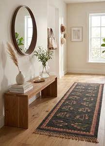 Bohemian Geometric Pattern Wool Acrylic Stair <b>Runner</b> Rug with Fringe and Rubber Backing Rectangle Non-Slip Flat Weave - Product Image 3
