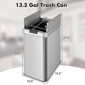 13.2 Gal Stainless Steel Frame Slim Kitchen Trash Can Smart Waste <b>Bins</b> with Wing <b>Lids</b> - Product Image 4