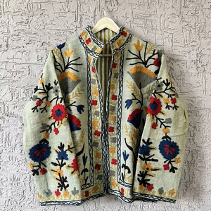 Luxury Handcrafted Embroidered Quilted Jacket for Women Boho Style with Multicolor <b>Floral</b> Embroidery 100% Cotton Eco-Friendly - Product Image 1