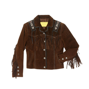 Chaqueta de Cuero de Gamuza con Flecos para Invierno, Estilo Urbano, Cómoda, de Manga Larga - Product Image 1