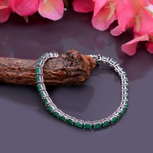 May Birthstone Emerald 3x5mm Oval <b>Charm</b> <b>Bangle</b> 925 Sterling Silver Handmade Dainty Vintage Luxury Gemstone Jewelry - Product Image 4
