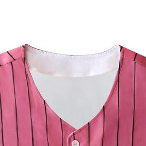 Funny Cute Cartoon <b>Cat</b> Baseball Jersey Pink Pinstripe Mesh Polyester Fabric Moisture Wicking Performance - Product Image 5