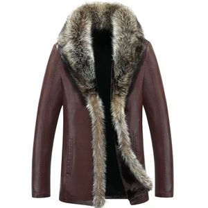 Men's PU Leather <b>Jacket</b> With Fur Collar Windproof Winter Moto Biker Style <b>Thick</b> Regular Fit Zipper Closure - Product Image 3