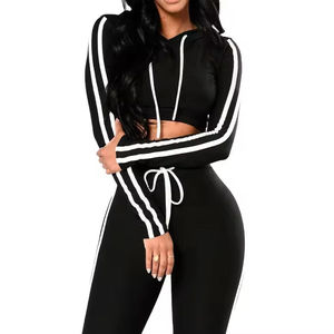 Women's Taupe <b>Cropped</b> Zip Up Hoodie <b>Jogger</b> Pants Set Fashion Athleisure Two Piece Tracksuit With Contrast Drawstrings Custom - Product Image 6