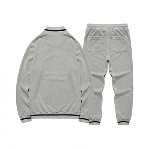 Ensemble de survêtement 2 pièces en molleton de coton zippé pour homme, avec veste et pantalon de jogging décontracté, col montant - Product Image 2