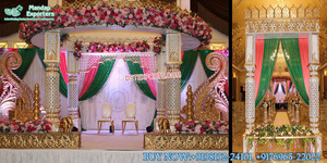 Indian Wedding Hall Mandap <b>Decoration</b> Setup Golden Wedding Mandap in Traditional Theme Exquisite Golden Carved Mandap Chicago UK - Product Image 2
