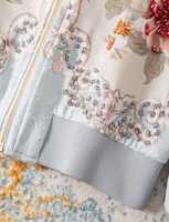 Veste universitaire brodée florale pour femmes et hommes, décontractée, col montant, fermeture éclair sur le devant, coupe régulière, en polyester, pour l'automne