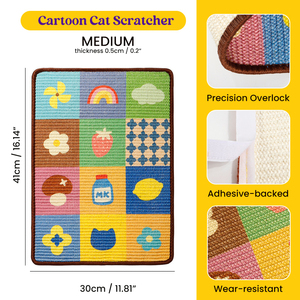 Planche à gratter pour chat en sisal colorée de taille moyenne 16,14x11,81x0,2 pouces, tapis à gratter adhésif pour chat, motif de dessin animé, durable et sûr - Product Image 1