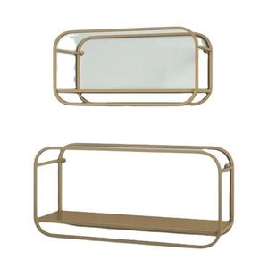 Rustic Wood <b>Wall</b> Shelf Single Tier Cast Iron Bracket Mounted Rectangle Storage Tray for Living Room - Product Image 2