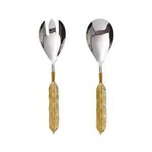 Decorative Table Metal Salad Server Set Stainless Steel Salad <b>Serving</b> <b>Spoon</b> Fork Kitchen Dining Table Use - Product Image 1