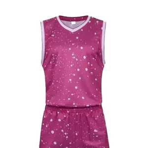 Ensemble d'uniformes de basketball rose par sublimation pour adultes, unisexe, en polyester respirant, maillot sans manches et short assorti - Product Image 4