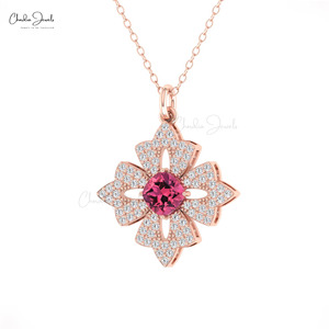 2026 Women's Natural Pink Tourmaline Floral <b>Pendant</b> 14K <b>Solid</b> <b>Gold</b> Pave Set 0.56CTW Diamond Fine <b>Pendants</b> Gemstone Jewelry Lot - Product Image 4