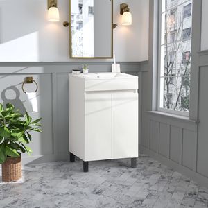 Mobile bagno bianco da 20 pollici con treppiede nero con lavello in ceramica-per la tua moderna vanità da bagno - Product Image 1