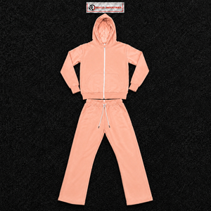 Peach <b>Men</b> Tracksuit Set <b>Plain</b> Full Zip <b>Hoodie</b> Jogger Pants Custom Wholesale Casual Streetwear Sportswear Fleece Two Piece Autumn - Product Image 5