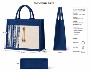 Bolsa de Yute Geométrica Laminada Azul con Asa de Cuerda, Bolsa de Compras Reutilizable Ecológica para Bodas y Exposiciones, Venta al Por Mayor - Product Image 3