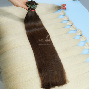 Extensions de cheveux naturels Remy en vrac, blancs, double épaisseur, 40 cm # Cheveux vierges vietnamiens noirs 1.0, prix de gros, sans synthèse - Product Image 2