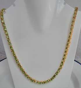 Natural Peridot Oval Cut 6x4mm Hip Hop Wedding 925 <b>Sterling</b> <b>Silver</b> 18K Gold Plated Prong Setting Women's <b>Necklace</b> - Product Image 2