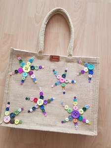 Bolsa de Lona Blanca de Lujo con Bordado de Botones en Forma de Corazón, Bolso de Mano, Bolsa de Compras Reutilizable, Bolsa de Hombro para Mujer, para Uso Diario Informal - Product Image 3