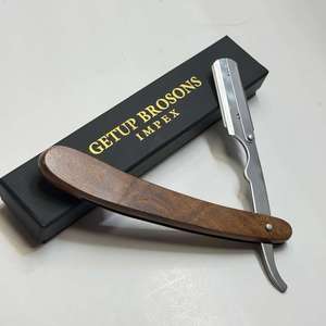 Wholesale High Quality Disposable Professional Barber Straight-edged Stainless Steel Razor Single Blade Wood Handle Durable Face - Product Image 2