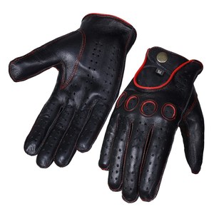 Gants de moto en cuir, longueur poignet, respirants, sans doublure, style sportif, compatibles écran tactile, pour le cyclisme, les fêtes, printemps et été - Product Image 3