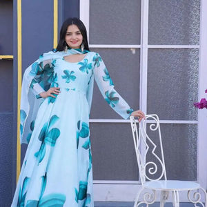 Vestidos de Fiesta para Mujer, Combinación de Estilos Tradicionales Indios y Occidentales, Tela de Organza, Diseño Moderno, Alta Calidad, Listos para Usar, Talla 4 - Product Image 1