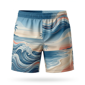 กางเกงว่ายน้ำแบบแห้งเร็ว ยืดได้ 4 ทิศทาง พร้อมเชือกผูกเอว สำหรับทุกเพศ ผลิตด้วยเทคนิคการพิมพ์แบบซับลิเมชั่นเต็มตัว เหมาะสำหรับใส่เที่ยวพักผ่อนในช่วงฤดูร้อน รับผลิตแบบ OEM ODM และรับทำแบรนด์ส่วนตัว - Product Image 1