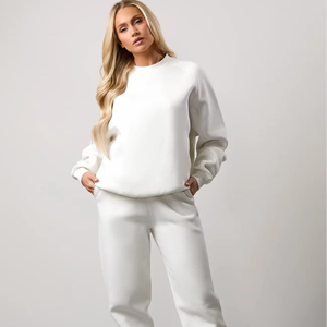 ชุดวอร์มผู้หญิง ผ้าฝ้ายผสมโพลีเอสเตอร์ เสื้อแจ็คเก็ตและกางเกงจ็อกเกอร์ ระบายอากาศได้ดี ผ้าเนื้อยืด ชุดออกกำลังกาย - Product Image 1