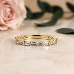 925 Sterling <b>Silver</b> <b>Emerald</b> Cut Moissanite Eternity Band <b>Ring</b> 18K Gold Plated Wedding Anniversary Stackable <b>Ring</b> Women - Product Image 1