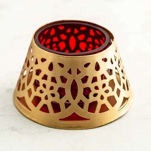 Cylinder Metal <b>Candle</b> Holders With Tree And Deer Die Cut Design White Gold Home Decoration Set Of 2 - Product Image 2