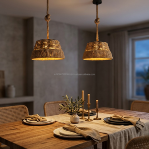 Handwoven <b>Rope</b> Pendant Lamp Shade 13x13x9 Inch Boho Ceiling <b>Light</b> Cover Rustic Natural Fiber Hanging Wedding Housewarming - Product Image 6