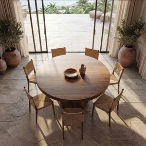 Handcraft Round Wooden <b>Dining</b> <b>Table</b> With Tree Trunk Base <b>Rustic</b> Modern Design For 4- 6 Seating Home Furniture - Product Image 2