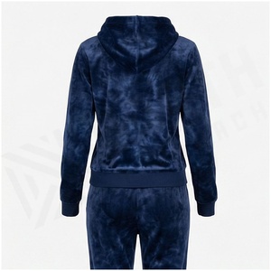 Unisex Blue <b>Velour</b> Hooded <b>Tracksuit</b> Full Length Solid Color Casual Sweatpants Jacket Set Winter Wear Breathable Midweight - Product Image 5