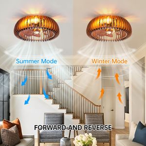 20-Inch Caged Ceiling Fan <b>Light</b> with Wood Flush Mount 7 Blades 4 E26 <b>Sockets</b> 6 Speeds Reversible DC Motor - Product Image 5