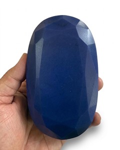 Zafiro Azul Calentado, Corte Ovalado, Gran Tamaño, Gema Azul Intenso, Cabujón Pulido y Facetado para Joyería y Decoración - Product Image 1