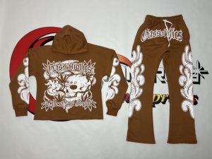 สินค้ามาใหม่ ชุดเซ็ตฮู้ดดี้และกางเกงวอร์มทรงบ็อกซี่ฟิตสำหรับผู้ชาย ออกแบบเองได้ พิมพ์ลายสกรีน ทรงหลวม ขาบาน ชุดวอร์มผู้ชาย - Product Image 4