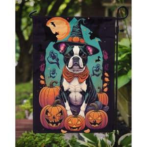 Boston Terrier Witchy Halloween Jardin Drapeau Multicolore Décoratif Yard Drapeau Bannière pour Patio Oeuvre pour Cour Lits De Fleurs - Product Image 3