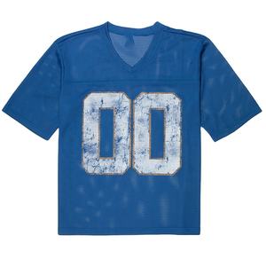 Maillot court en maille bleue personnalisé à la mode respirant léger col en V à manches courtes maillot de football américain parfait pour les équipes sportives - Product Image 1