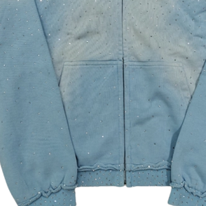 Sweat à capuche bleu clair avec strass pour homme et femme, sweat à capuche zippé de luxe avec cristaux, sweat-shirt scintillant, streetwear tendance, esthétique diamant - Product Image 4