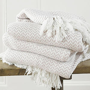 ผ้าห่มผ้าทอสีเทา70x90ผ้าฝ้ายผสมผ้าห่มทอแบบยั่งยืนมีพู่และลายเพชร - Product Image 6