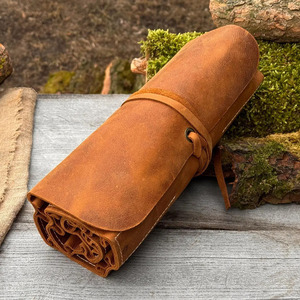 Premium leather <b>tool</b> <b>roll</b> organizer bags wholesale supplier OEM custom branding portable storage export leather <b>tool</b> <b>roll</b> - Product Image 3