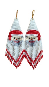 Handmade Beaded Christmas Santa <b>Earrings</b> for Women Festive Holiday Jewelry Gift in <b>red</b> and white colour from India - Product Image 2