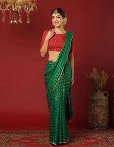 Sari de Georgette Bollywood para Mujer KV, Tejido, Adornado, Reversible, Sin Arrugas, para Otoño (Verde) - Product Image 3