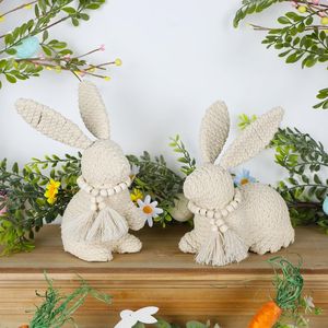 Set di 2 Statuette di Coniglietti Pasquali in Cotone Intrecciato, Decorazioni da Tavolo per la Casa, Ornamenti Primaverili - Product Image 6