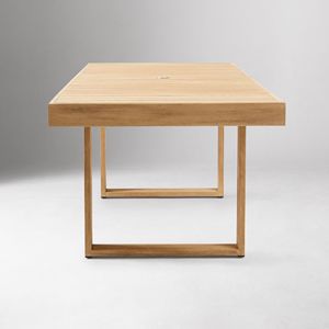Table de salle à manger rectangulaire en teck massif avec plateau à lattes et pieds en U pour patio - Product Image 2