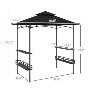 Gazebo per Barbecue da Esterno 8 X 5 Grigio Scuro con Tetto a 2 Livelli, 2 Ripiani Laterali, Cestini Portaoggetti e Gancio per Soffitto - Product Image 3
