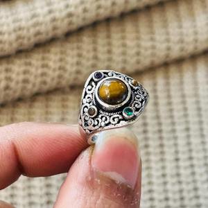 Fashionable Latest Tiger Eye Gemstone <b>Ring</b> Oxidized Silver plated Filigree Chunky <b>Ring</b> <b>Statement</b> Wholesale <b>Ring</b> For Women - Product Image 6