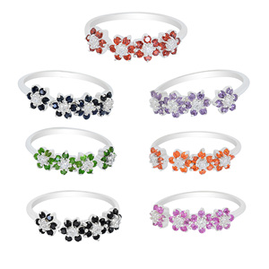 <b>925</b> Sterling <b>Silver</b> Flower <b>Ring</b> With Orange Zirconia & Round Brilliant Cut Diamond Prong Setting Romantic Women's Gemstone <b>Ring</b> - Product Image 6
