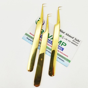 แหนบต่อขนตาเคลือบทอง 24k ทำจากสแตนเลสสตีล ปลายแหลมจับแน่น งอ 90 องศา - Product Image 1