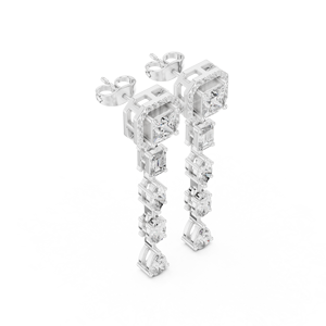 Boucles d'oreilles pendantes longues en diamant de laboratoire or, boucles d'oreilles pendantes multi-formes en diamant princesse, émeraude, ovale et poire, bijoux en diamant - Product Image 3